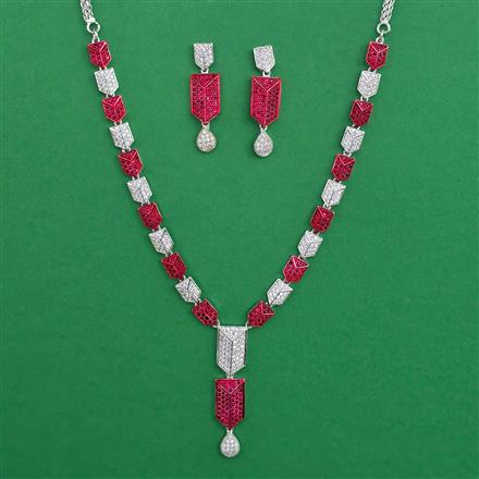 American Diamond Classic Necklace with Rhodium Plating