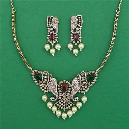 American Diamond Classic Necklace with Mehndi Plating