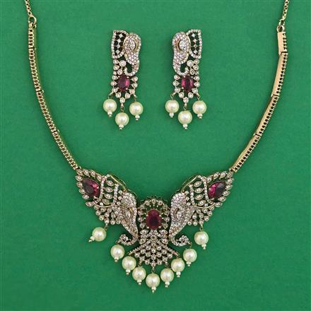American Diamond Classic Necklace with Mehndi Plating