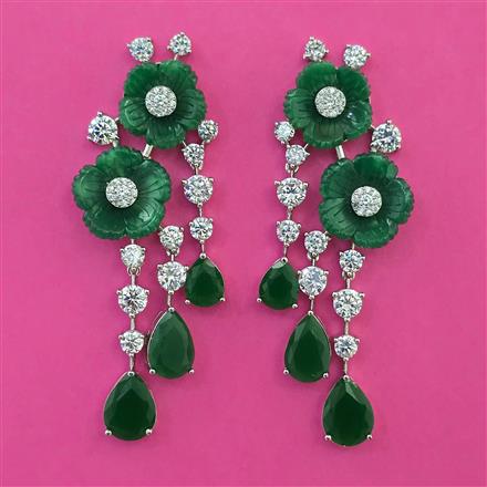 American Diamond Long Earring with Rhodium Plating