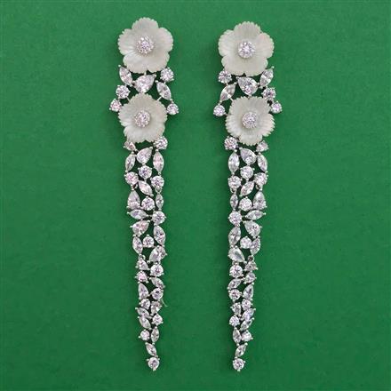 American Diamond Long Earring with Rhodium Plating