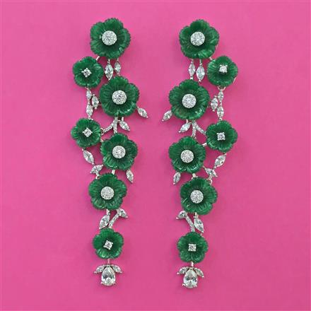 American Diamond Long Earring with Rhodium Plating