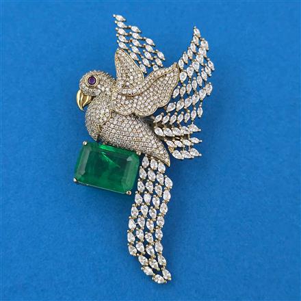 American Diamond Birds Brooch with Mehndi Plating
