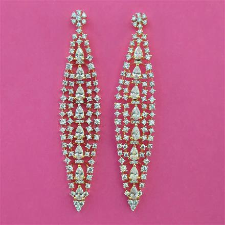 American Diamond Long Earring with Rhodium Plating 2 Tone Plating Mehndi Plating