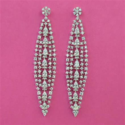 American Diamond Long Earring with Rhodium Plating 2 Tone Plating Mehndi Plating