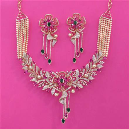 American Diamond Pearl Necklace with Carat Plating