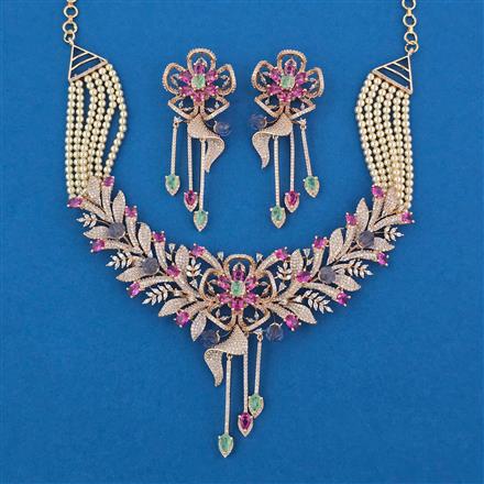 American Diamond Pearl Necklace with Carat Plating