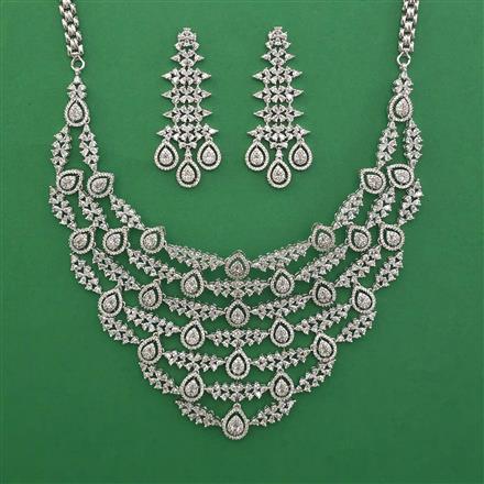 American Diamond Bridal Necklace with Rhodium Plating 2 Tone Plating Carat Plating
