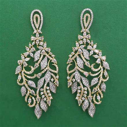 American Diamond Long Earring with Rhodium Plating 2 Tone Plating Mehndi Plating