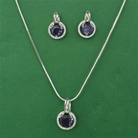 American Diamond Classic Pendant Set with Rhodium Plating