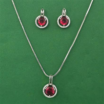 American Diamond Classic Pendant Set with Rhodium Plating