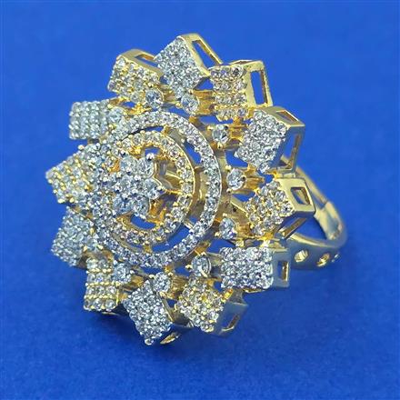 American Diamond Adjustable Ring with Rhodium Plating 2 Tone Plating Mehndi Plating