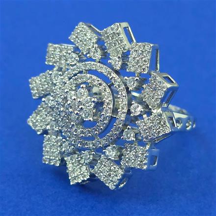 American Diamond Adjustable Ring with Rhodium Plating 2 Tone Plating Mehndi Plating