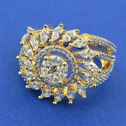 American Diamond Adjustable Ring with Rhodium Plating 2 Tone Plating Mehndi Plating