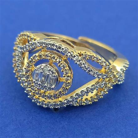 American Diamond Adjustable Ring with Rhodium Plating 2 Tone Plating Mehndi Plating
