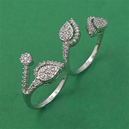 American Diamond Adjustable Ring with Rhodium Plating 2 Tone Plating Mehndi Plating