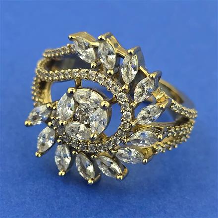 American Diamond Adjustable Ring with Rhodium Plating 2 Tone Plating Mehndi Plating