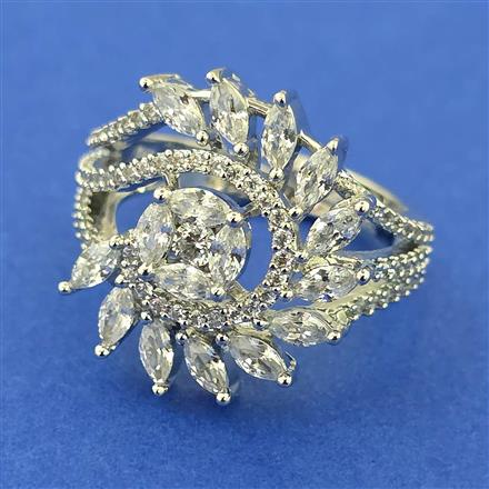 American Diamond Adjustable Ring with Rhodium Plating 2 Tone Plating Mehndi Plating