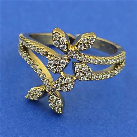 American Diamond Adjustable Ring with Rhodium Plating 2 Tone Plating Mehndi Plating