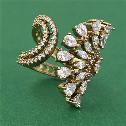 American Diamond Adjustable Ring with Mehndi Plating