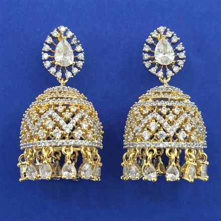 American Diamond Jhumki with Rhodium Plating 2 Tone Plating Mehndi Plating