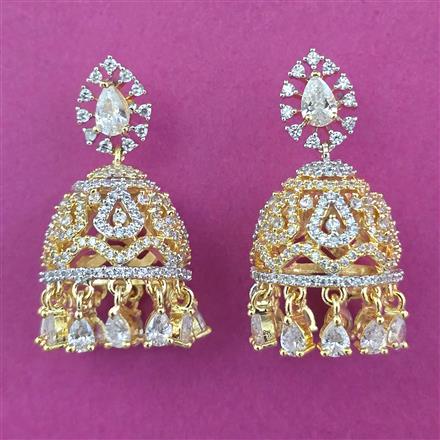 American Diamond Jhumki with Rhodium Plating 2 Tone Plating Mehndi Plating