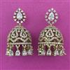 American Diamond Jhumki with Rhodium Plating 2 Tone Plating Mehndi Plating