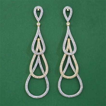 American Diamond Long Earring with Rhodium Plating 2 Tone Plating Mehndi Plating Carat Plating