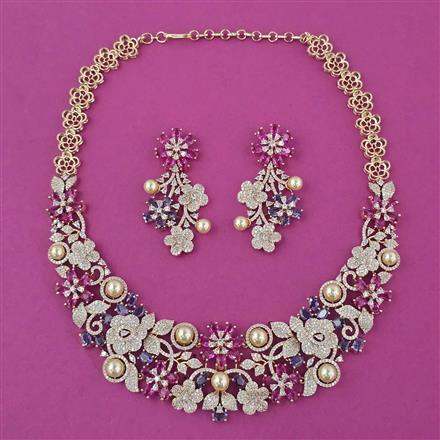 American Diamond Pearl Necklace with Carat Plating