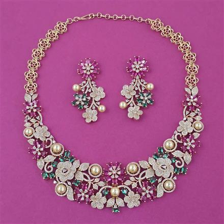 American Diamond Pearl Necklace with Carat Plating
