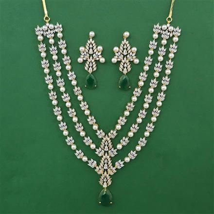 American Diamond Pearl Necklace with 2 Tone Plating