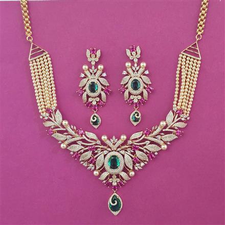 American Diamond Pearl Necklace with Carat Plating