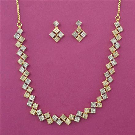 American Diamond Delicate Necklace with Rhodium Plating 2 Tone Plating Mehndi Plating