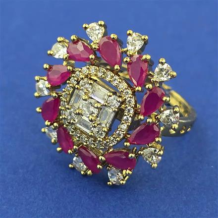American Diamond Adjustable Ring with Mehndi Plating