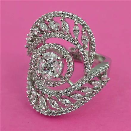 American Diamond Adjustable Ring with Rhodium Plating 2 Tone Plating Mehndi Plating