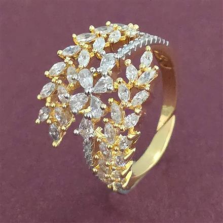 American Diamond Adjustable Ring with Rhodium Plating 2 Tone Plating Mehndi Plating