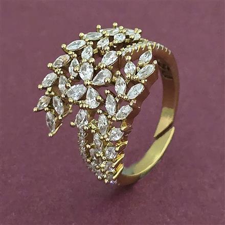 American Diamond Adjustable Ring with Rhodium Plating 2 Tone Plating Mehndi Plating