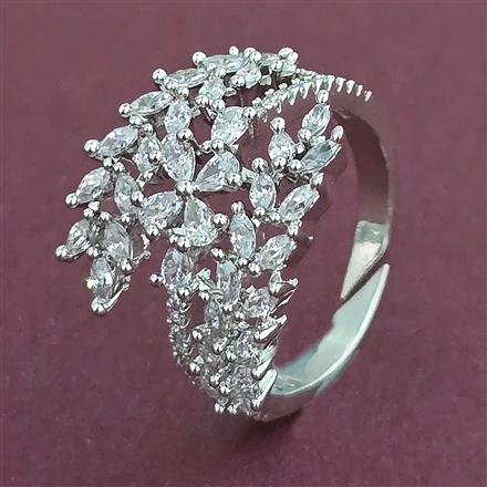 American Diamond Adjustable Ring with Rhodium Plating 2 Tone Plating Mehndi Plating