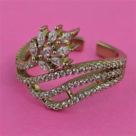 American Diamond Adjustable Ring with Rhodium Plating 2 Tone Plating Mehndi Plating