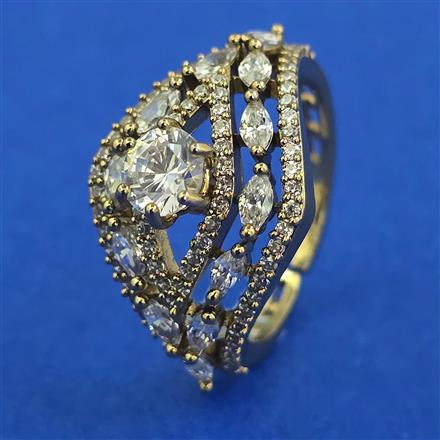 American Diamond Adjustable Ring with Rhodium Plating 2 Tone Plating Mehndi Plating