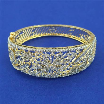 American Diamond Broad Kada with Rhodium Plating 2 Tone Plating Mehndi Plating