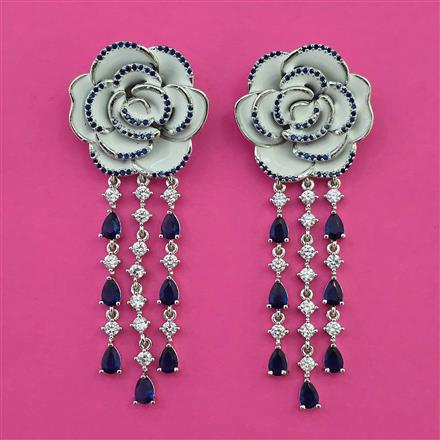 American Diamond Long Earring with Rhodium Plating