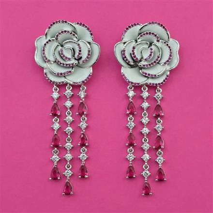 American Diamond Long Earring with Rhodium Plating
