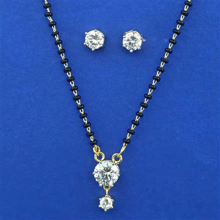 American Diamond Classic Mangalsutra with Rhodium Plating 2 Tone Plating