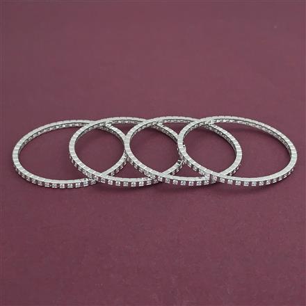 American Diamond 4 Pc Classic Bangles with Rhodium Plating