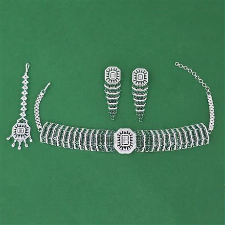 American Diamond Choker Necklace with Rhodium Plating