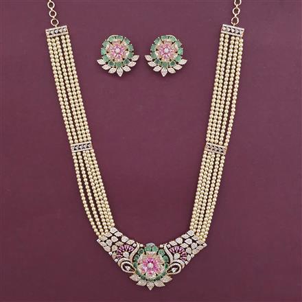 American Diamond Pearl Necklace with Carat Plating