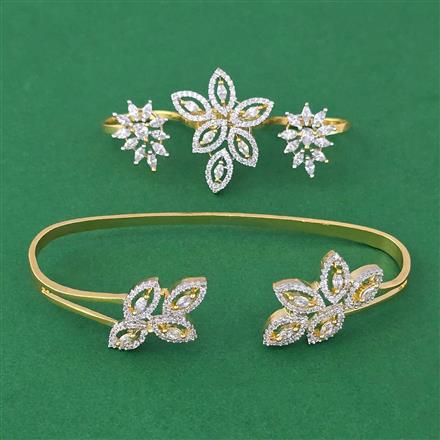 American Diamond Palm Kada with Rhodium Plating 2 Tone Plating Mehndi Plating