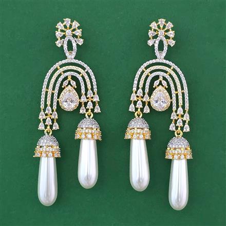 American Diamond Pearl Earring with Rhodium Plating 2 Tone Plating Mehndi Plating