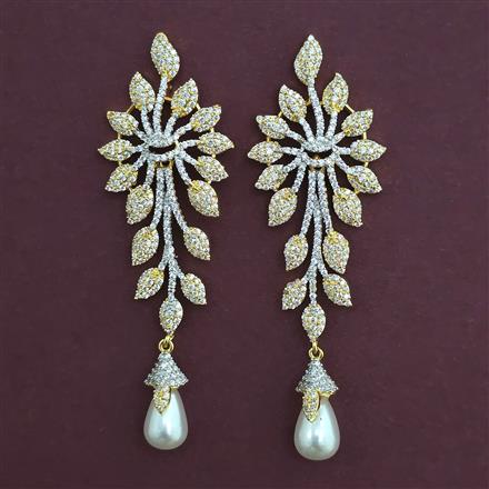 American Diamond Pearl Earring with Rhodium Plating 2 Tone Plating Mehndi Plating